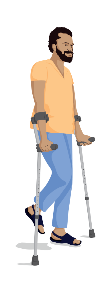 Asif - elbow crutches and prosthesis