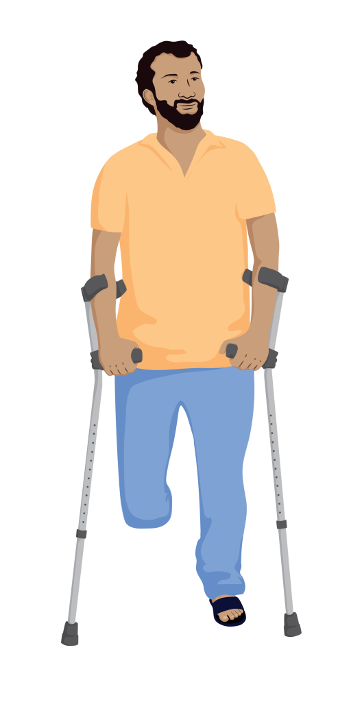 Asif without prosthesis using elbow crutches