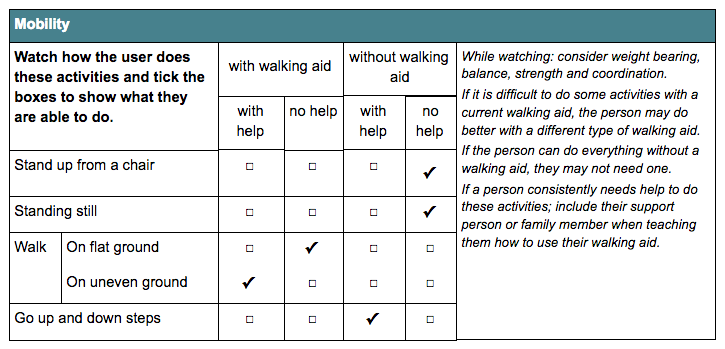 Cali completed mobility assessment