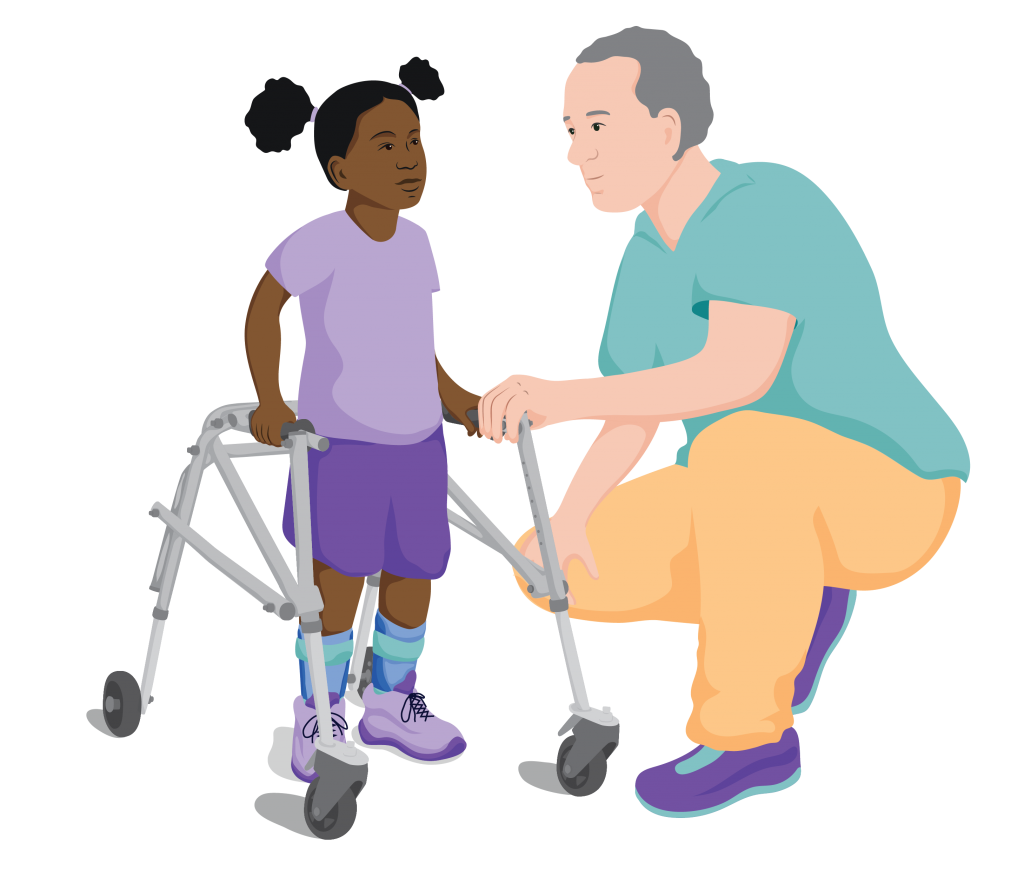 Dinah using posterior walker with rehab worker