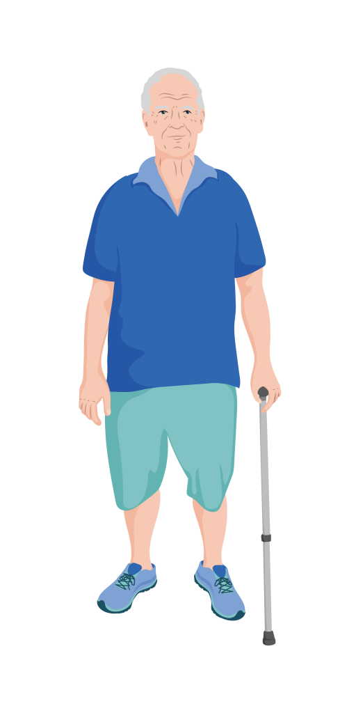 Jensen using a walking stick