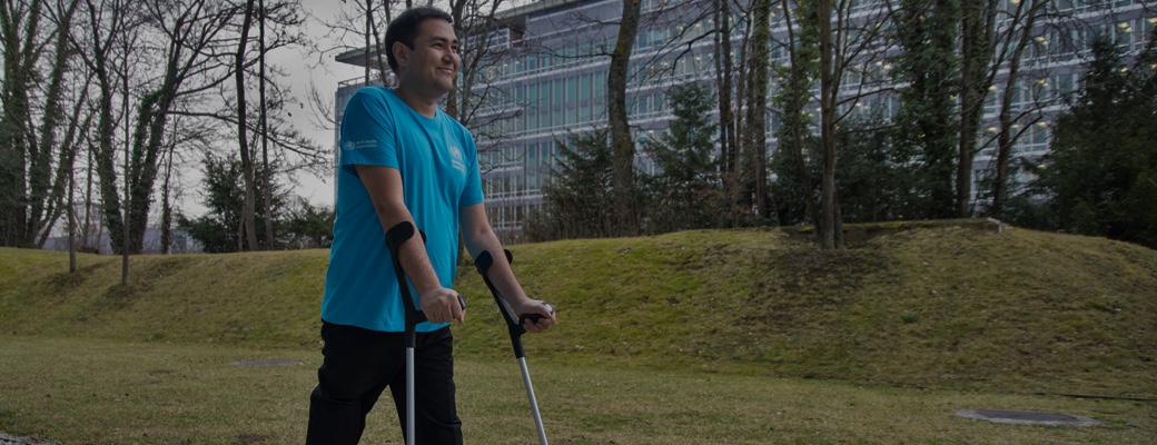 User walking with elbow crutches