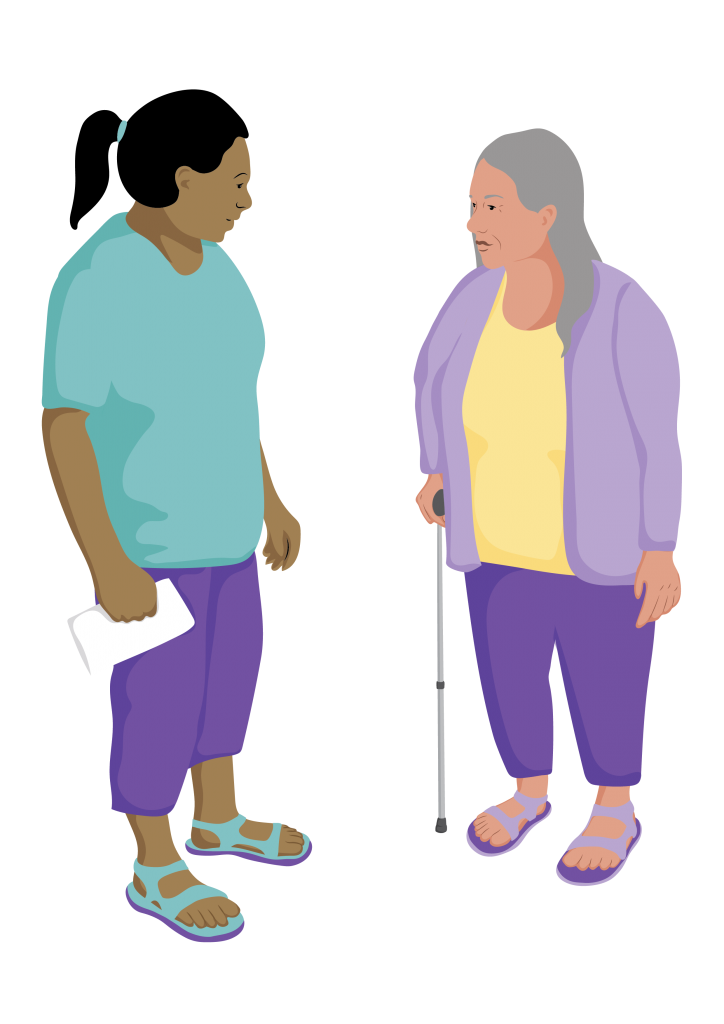 Nguyen with her walking stick at a follow-up visit