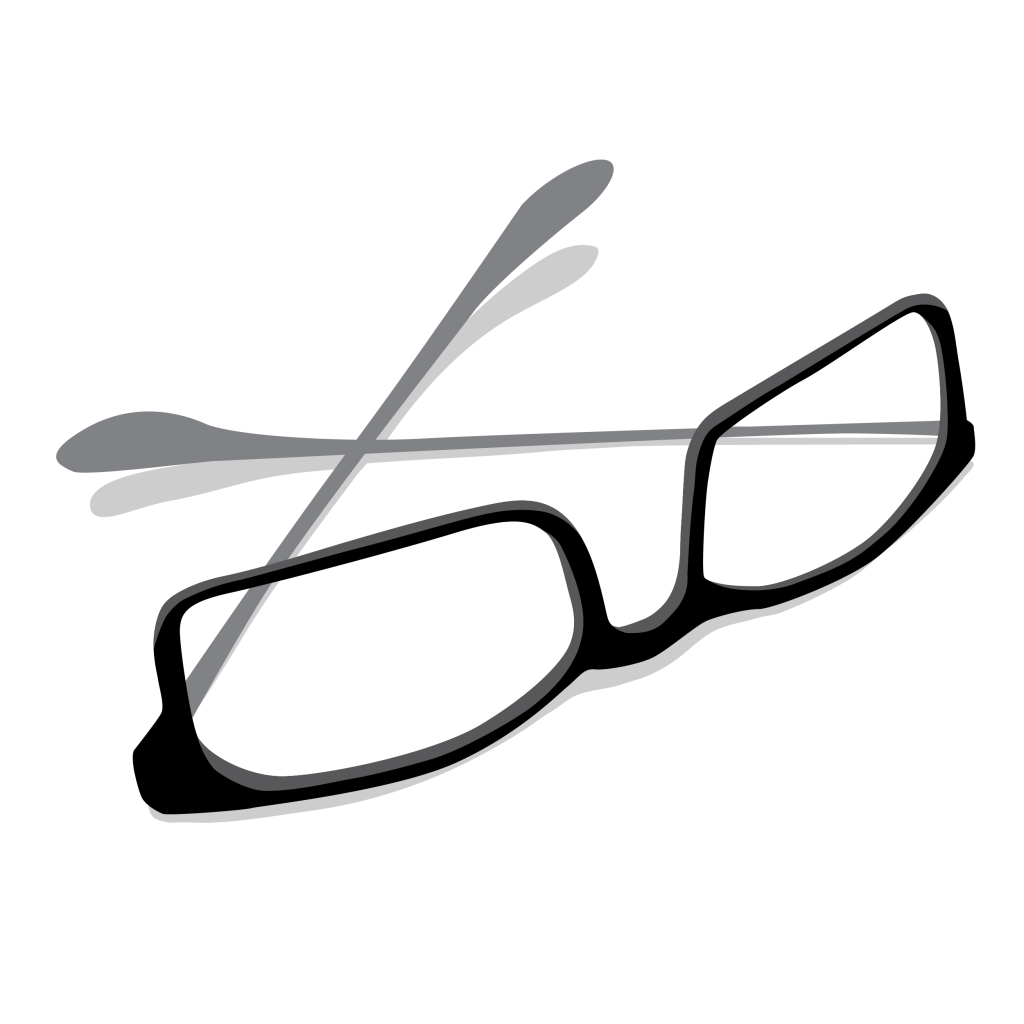 Near vision spectacles which are two glass lenses held in a simple frame.