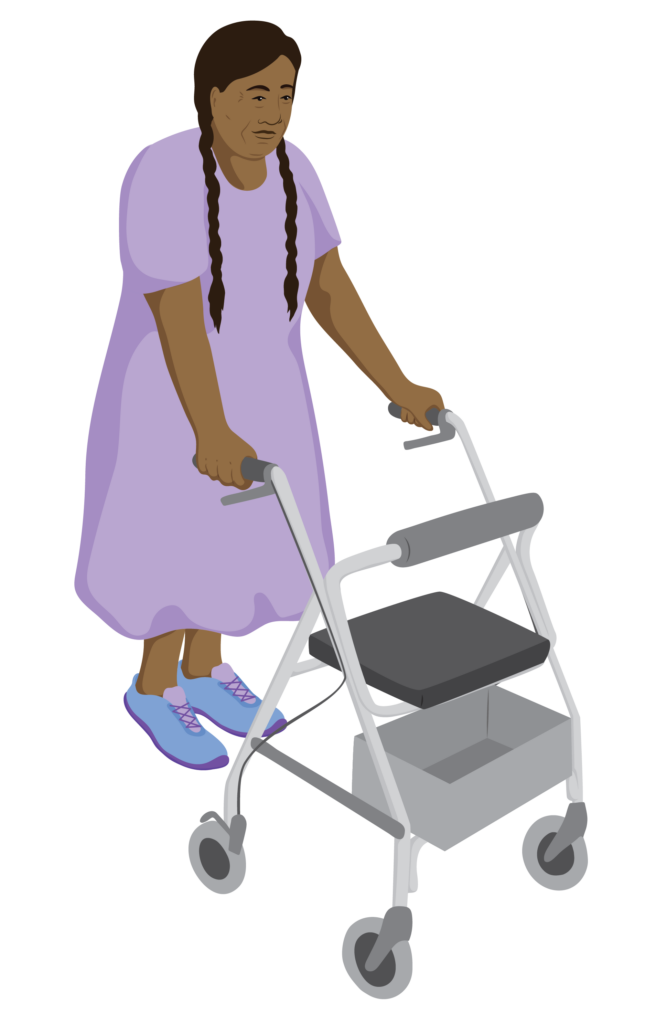 Sofia walking with her rollator.