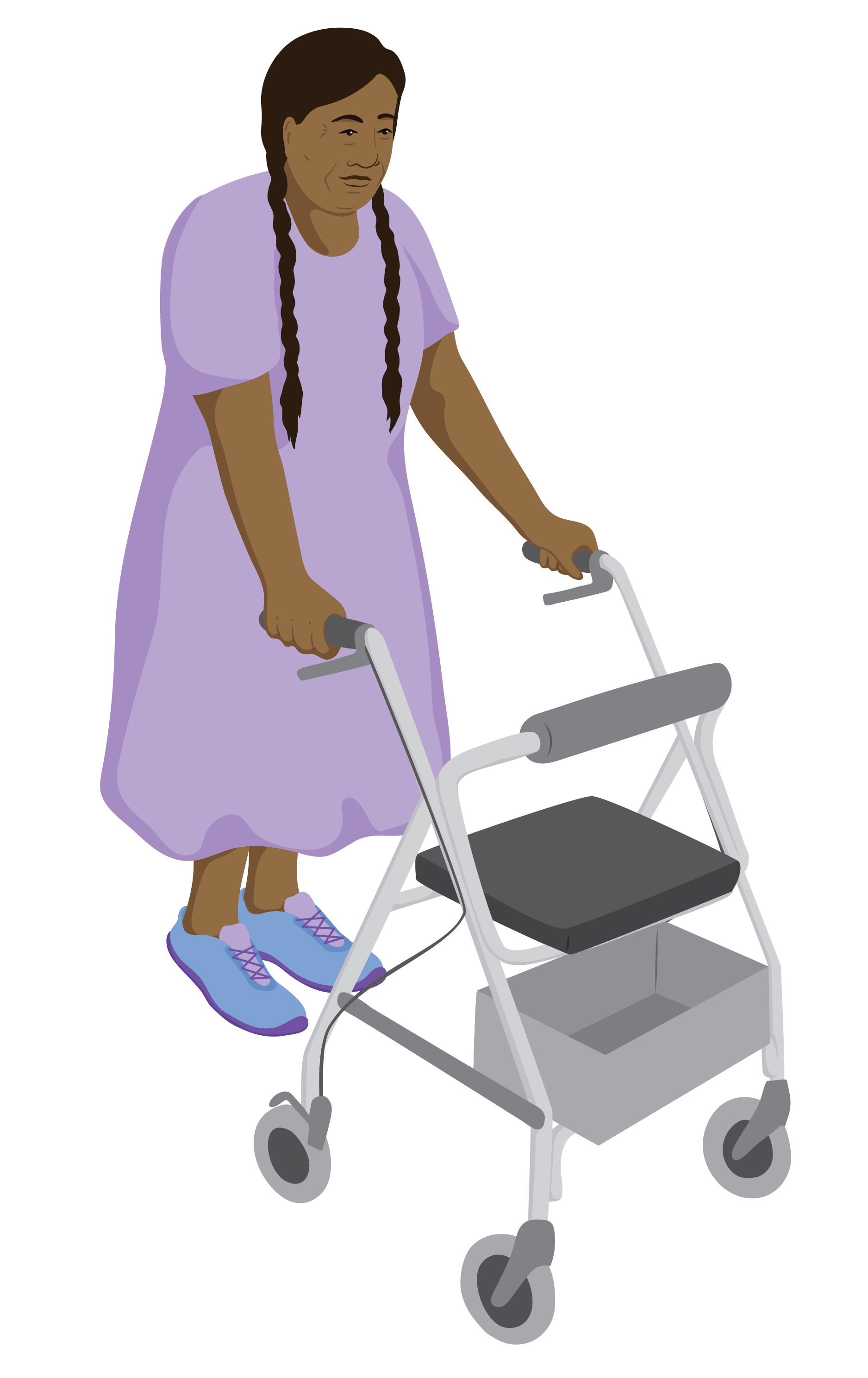 Sofia walking with her rollator.