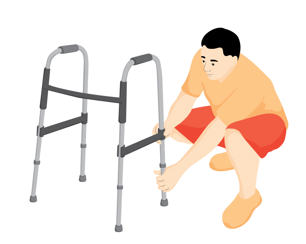 Service provider checking a walking frame