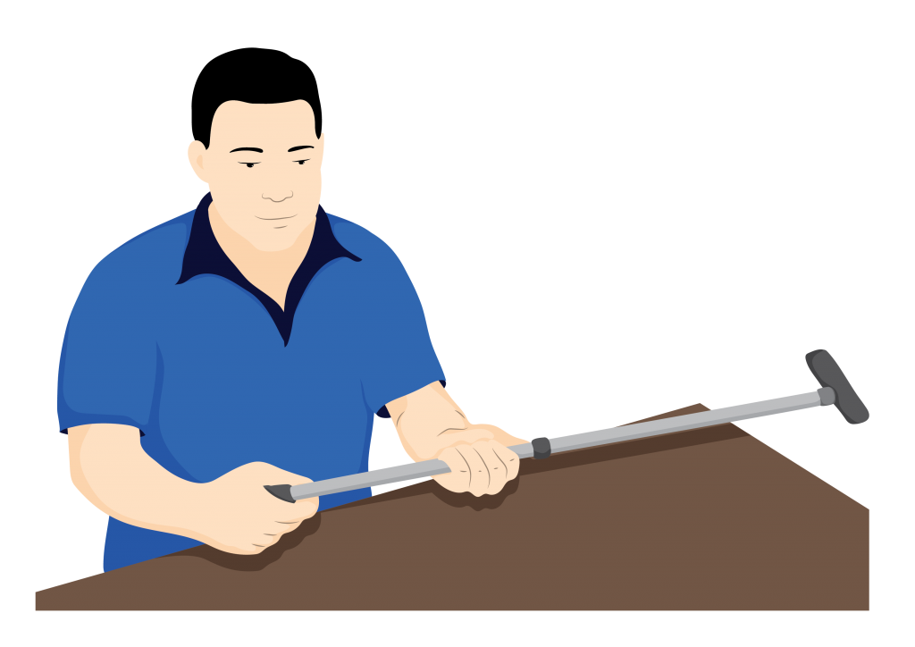 Service provider holding a walking stick