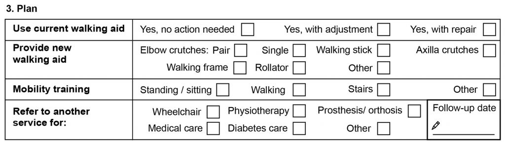 Screenshot of the assessment form showing the section on planning.