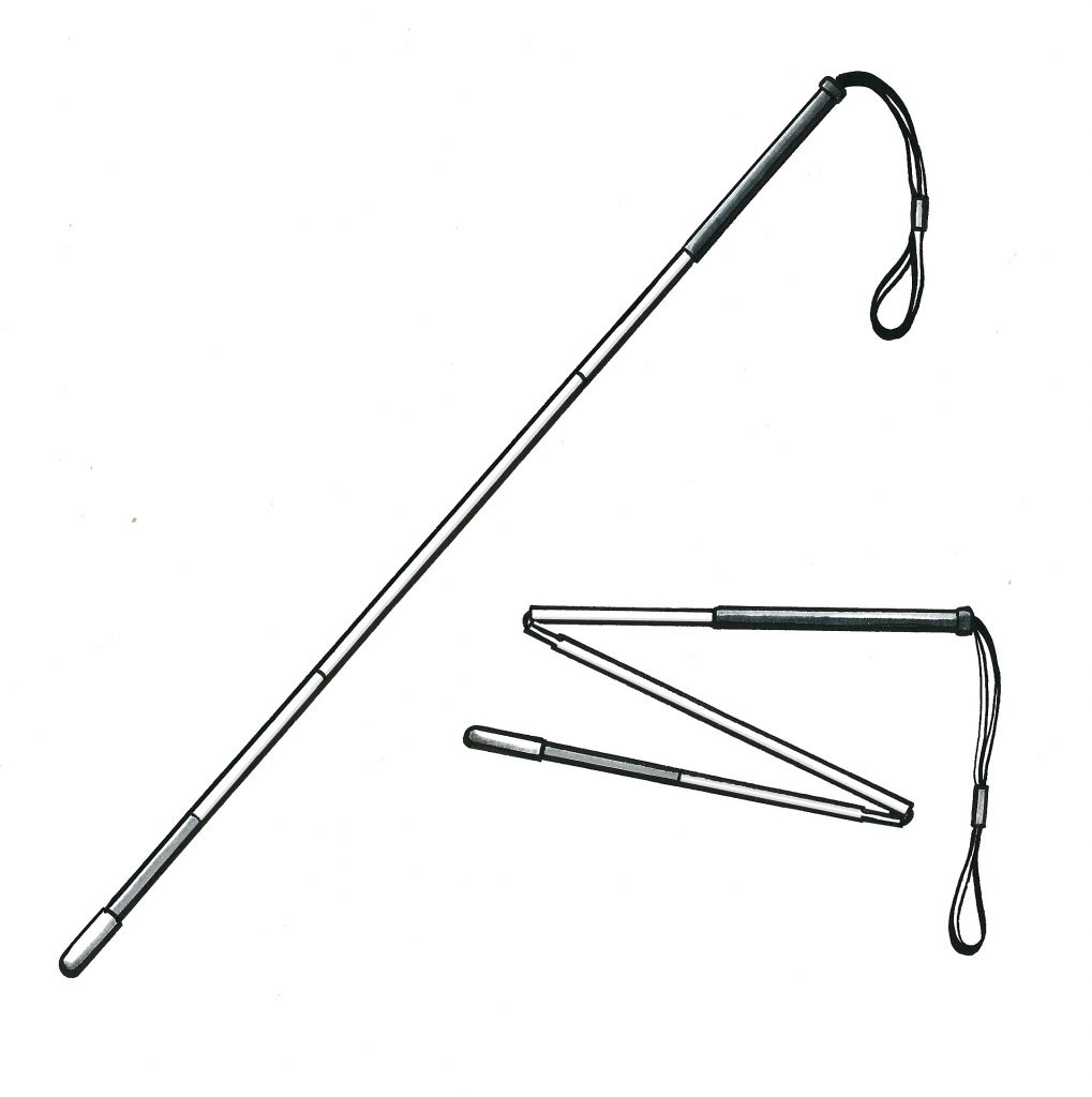 Two white canes, one straight and one folded