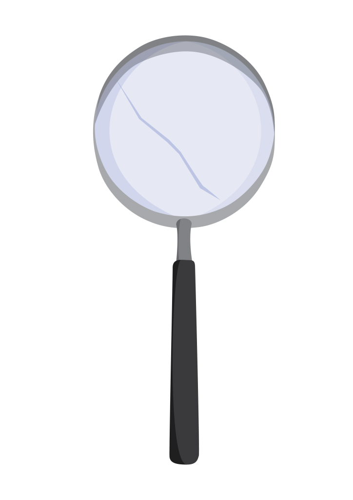 A handheld magnifier with cracked lens