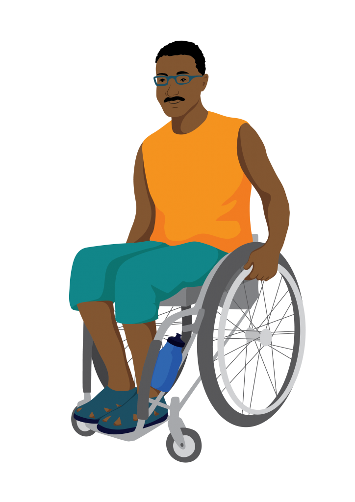 Peter sitting in his wheelchair with his hands on the push rims.