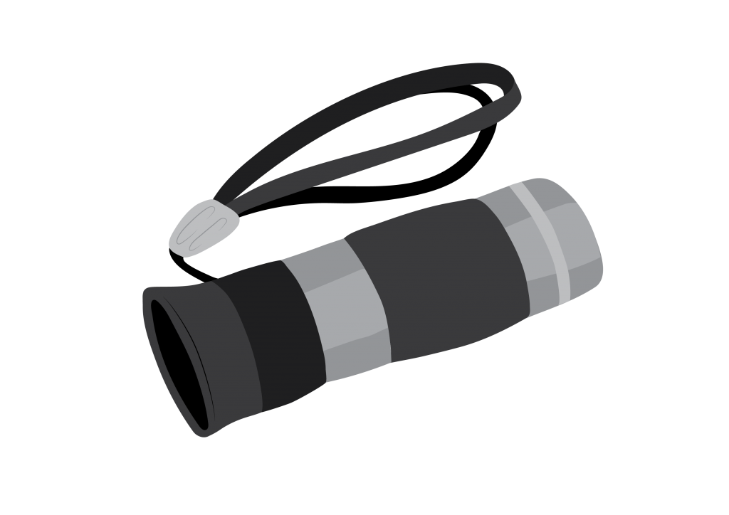 A small tube-shaped device made of metal and plastic with a wrist strap.