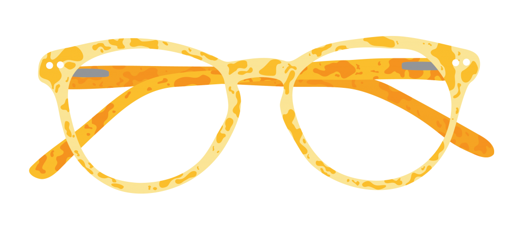 A pair of clear lenses mounted in a simple frame with flexible arms folded.