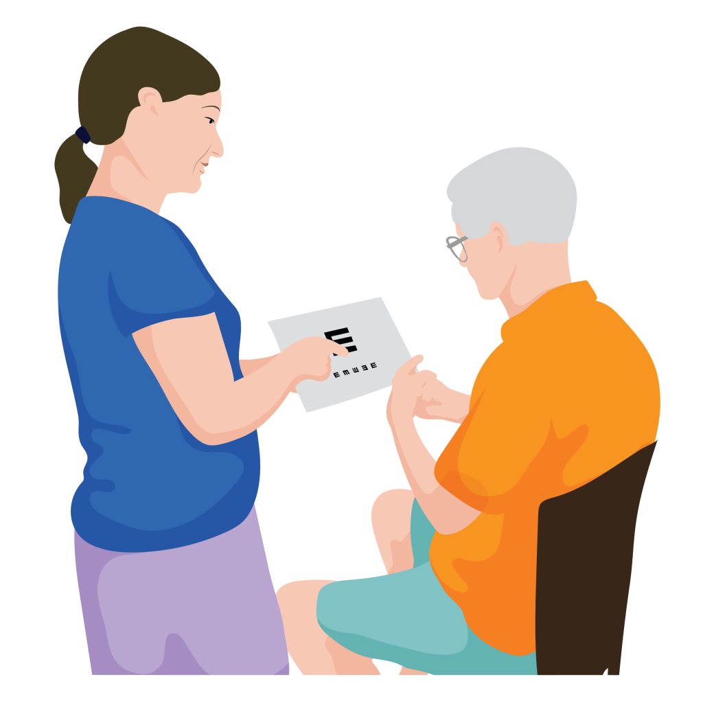 A service provider showing a man an E-Chart.