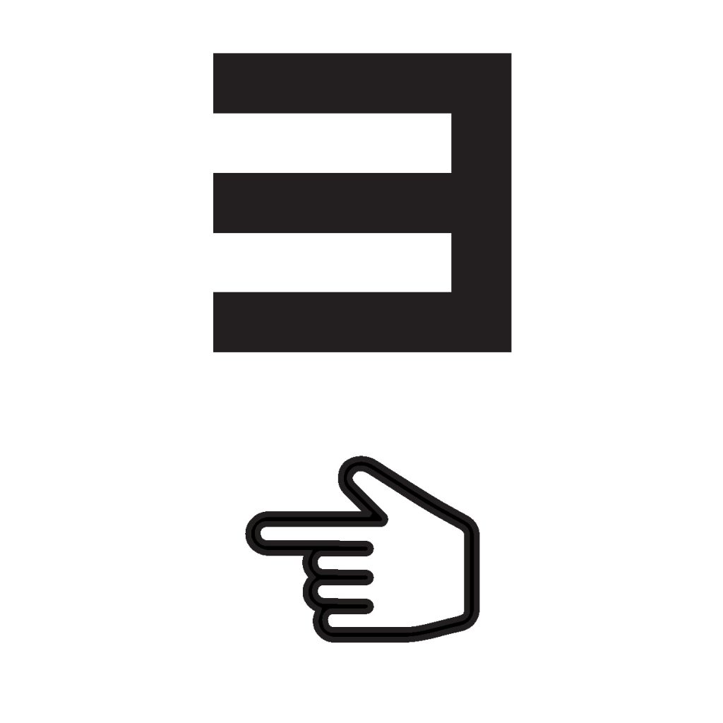 E with hand to indicate facing left.