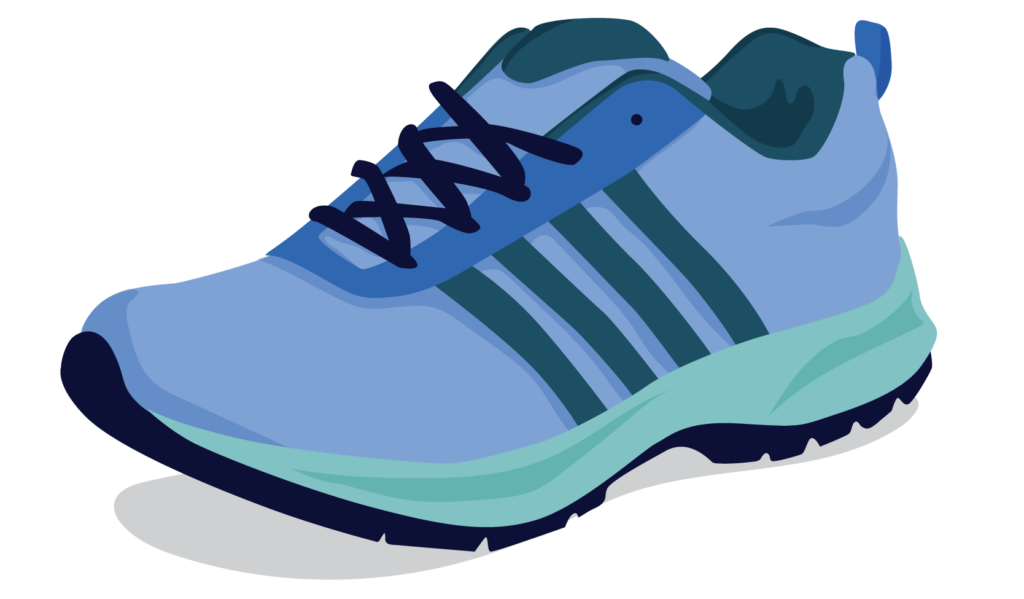 A closed toe sports shoe with laces.