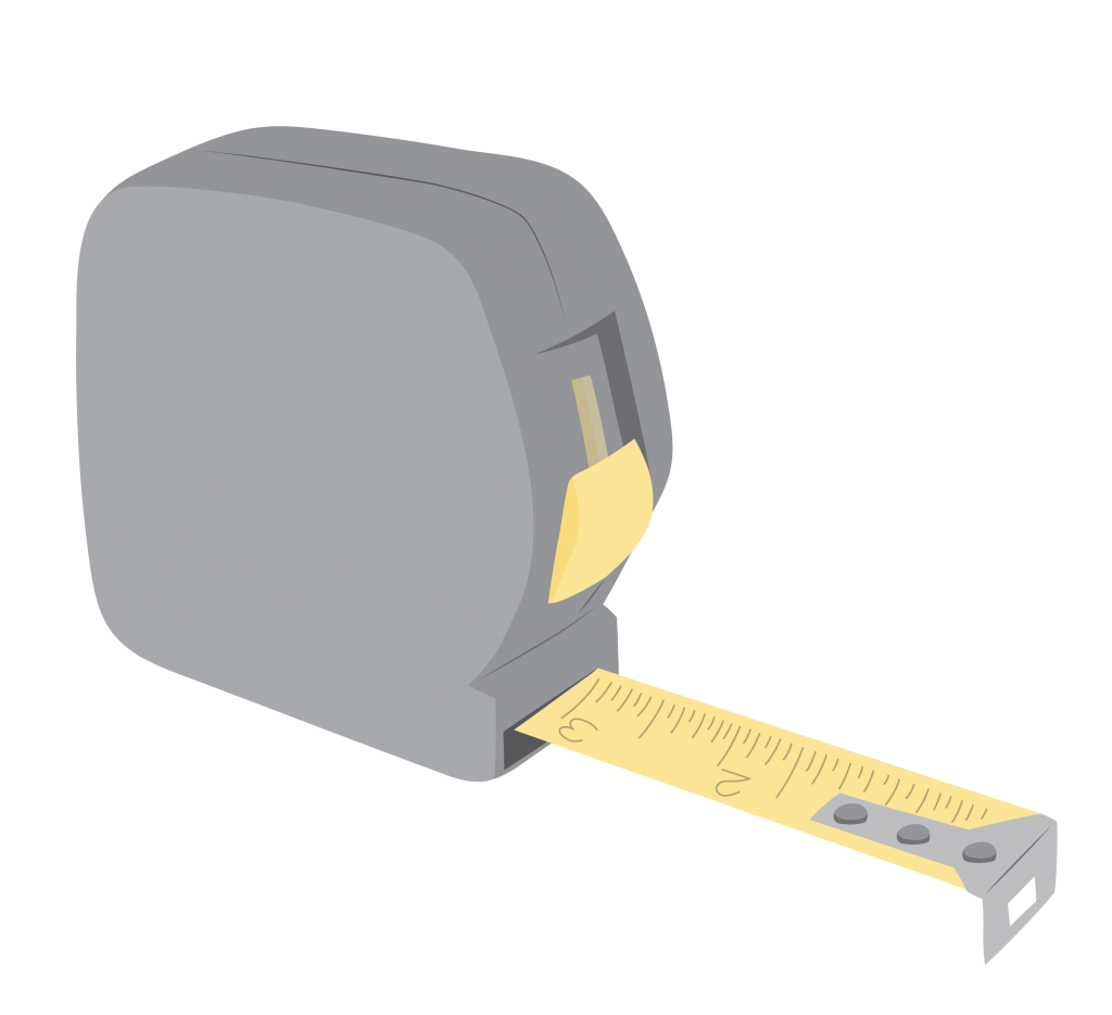 A box containing a long retractable tape with measurements on it.