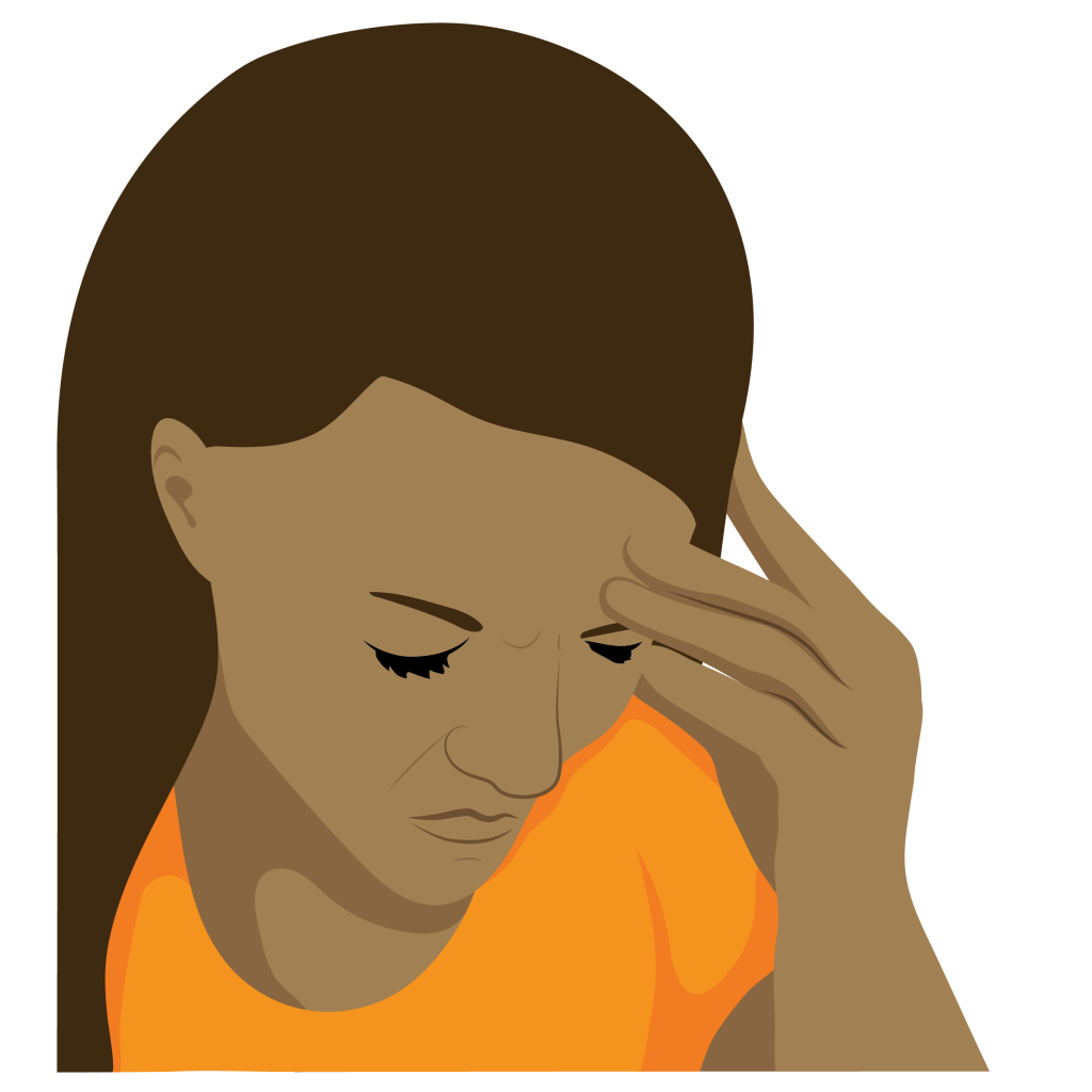 A lady touching her forehead in pain
