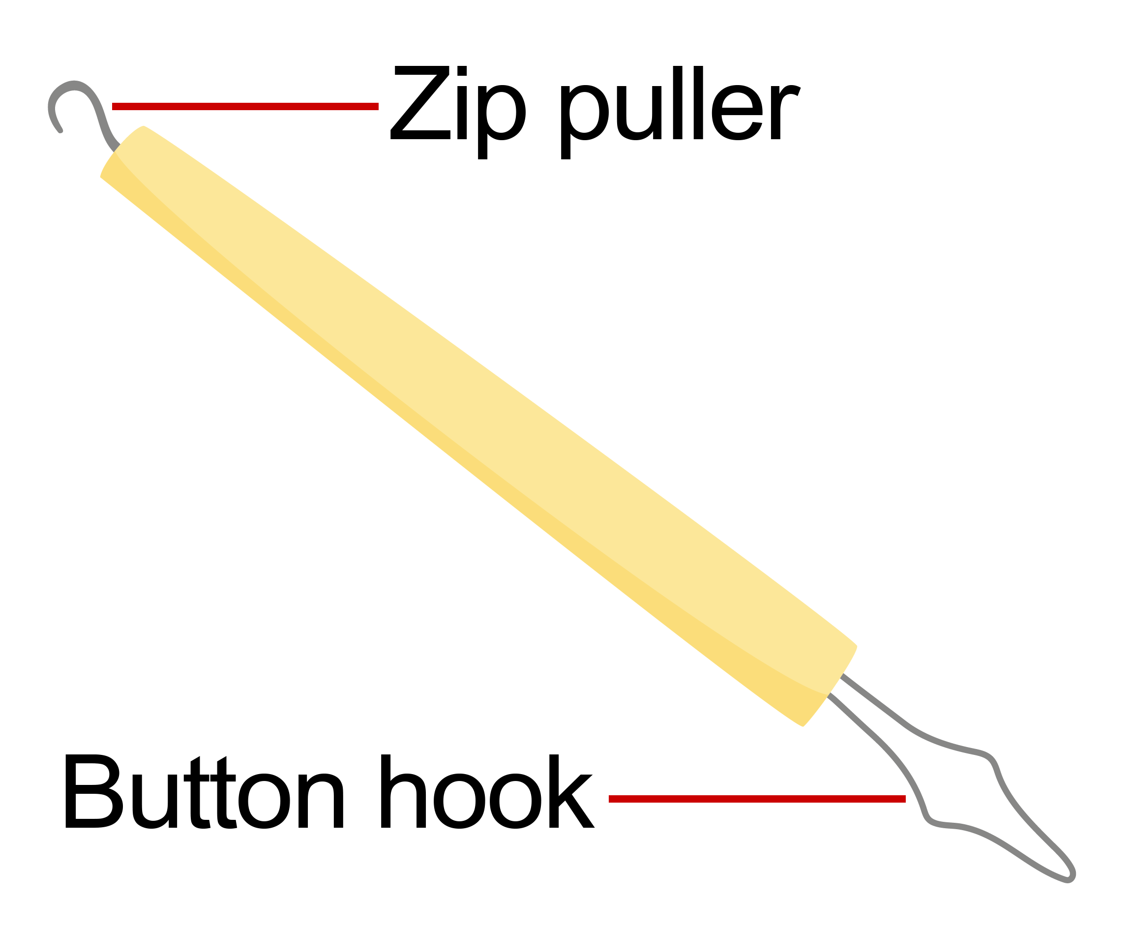 A short stick with a ‘c’ shaped hook at one end, and a diamond shaped hook at the other.