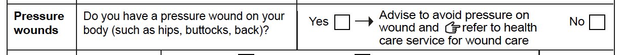 Pressure wounds section of the form.