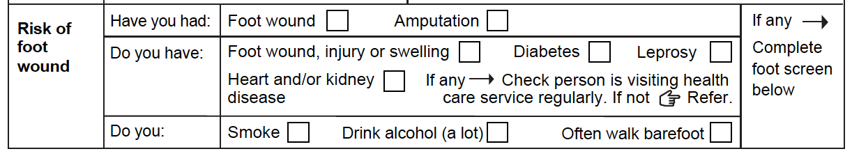 Risk of foot wound section of the form.