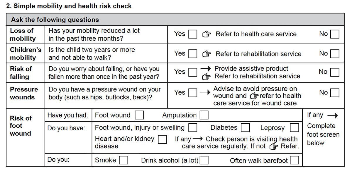 Mobility and health risks section of the form.