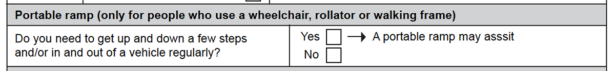 Portable ramps section of the form.