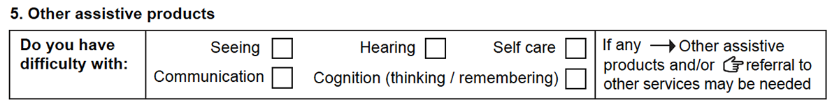 Other types of assistive products section of the form.