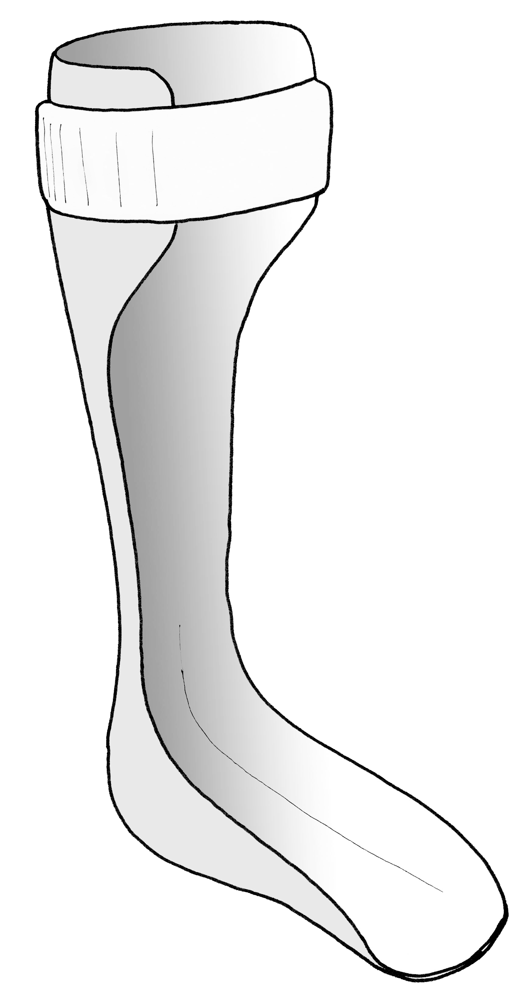 A a hard plastic brace for the foot and ankle with a strap at the top to hold in place.