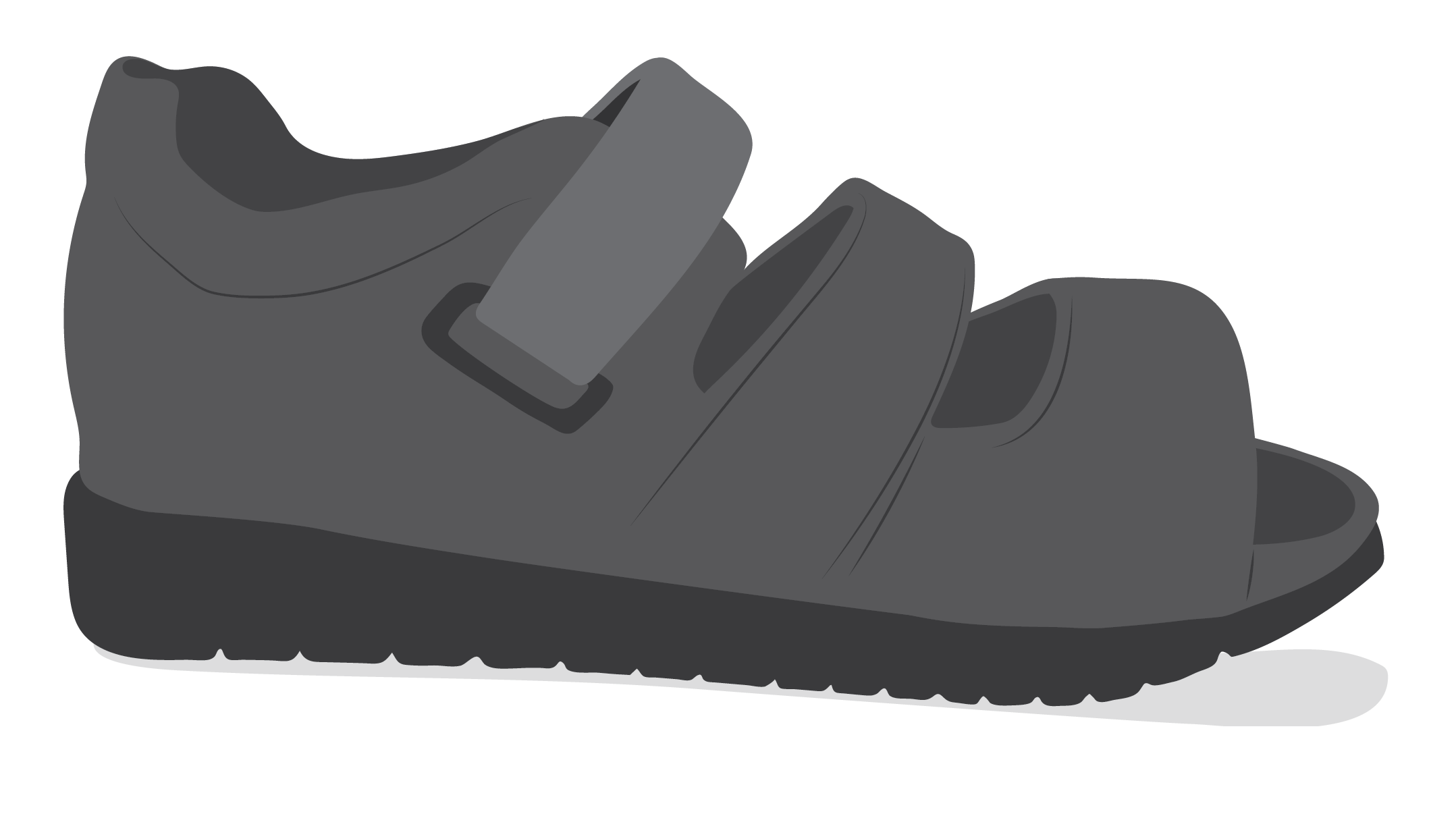 A sandal with an open toe and adjustable strap.