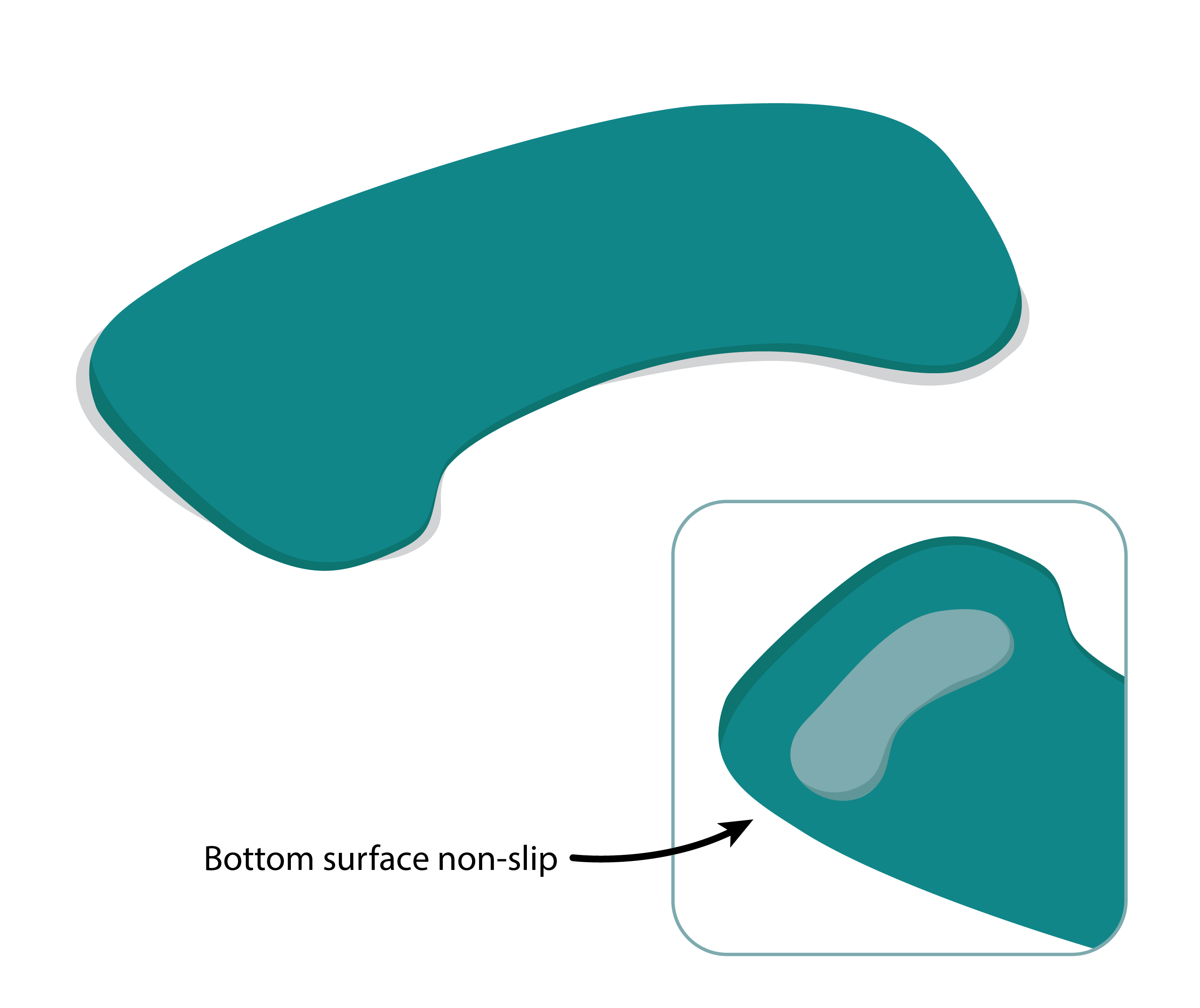 A curved plastic board with a non-slip pad on the bottom.