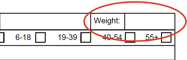 Weight section of the assessment form circled in red.