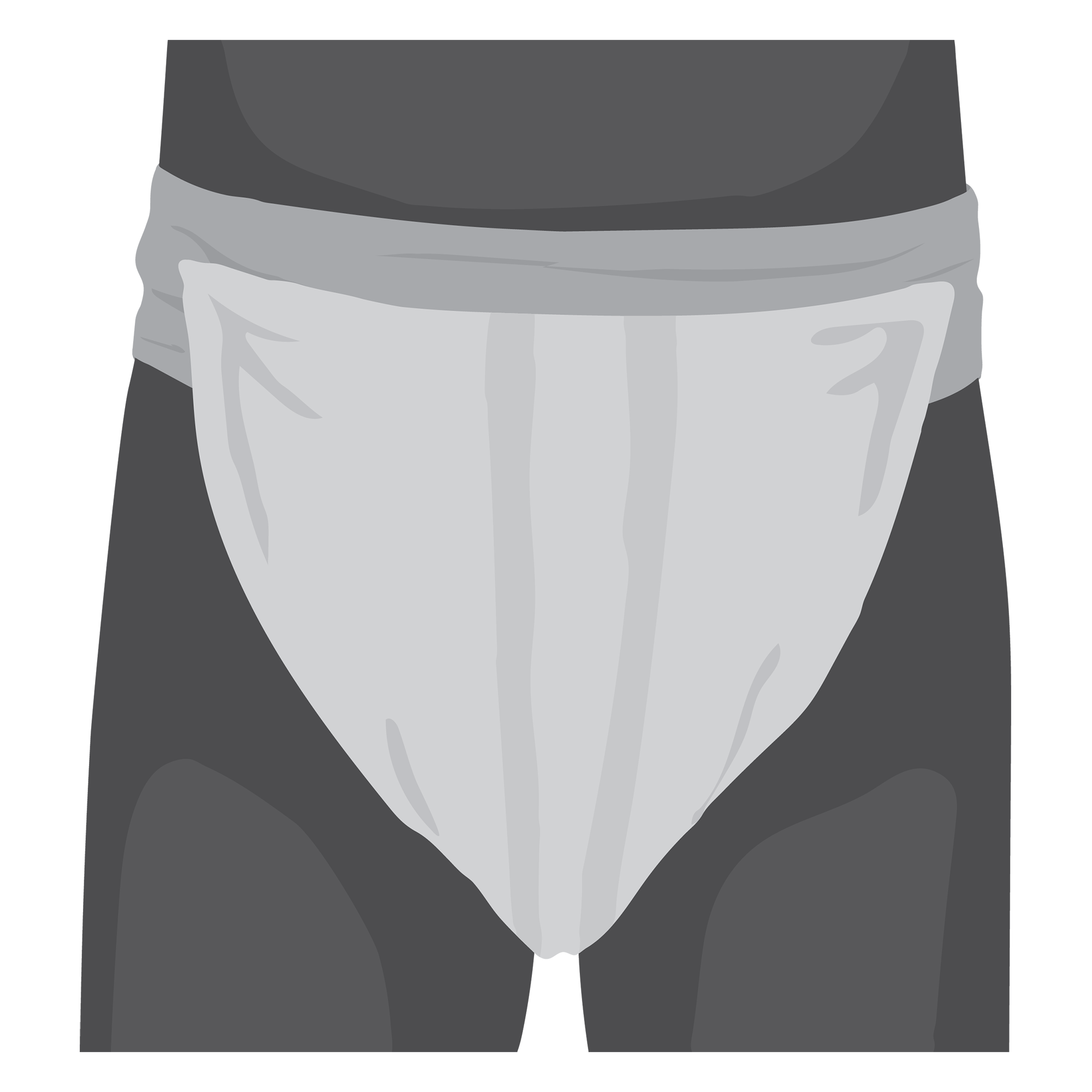 Belt fastening around the waist with pad attached to belt at front.