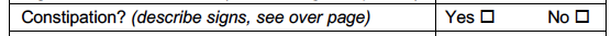 Constipation section of the form.