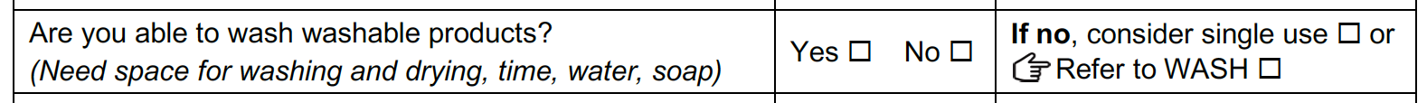 [Able to wash washable products section of the form.