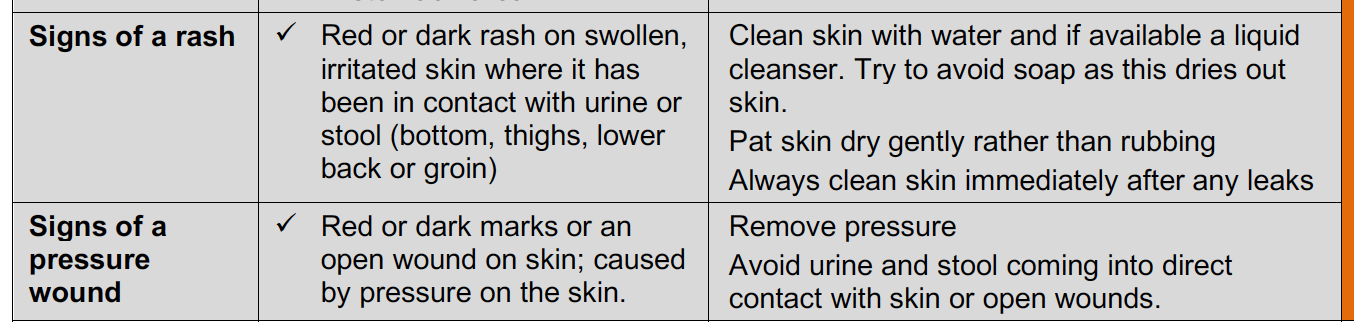 Signs of rash and pressure wound section of the form.