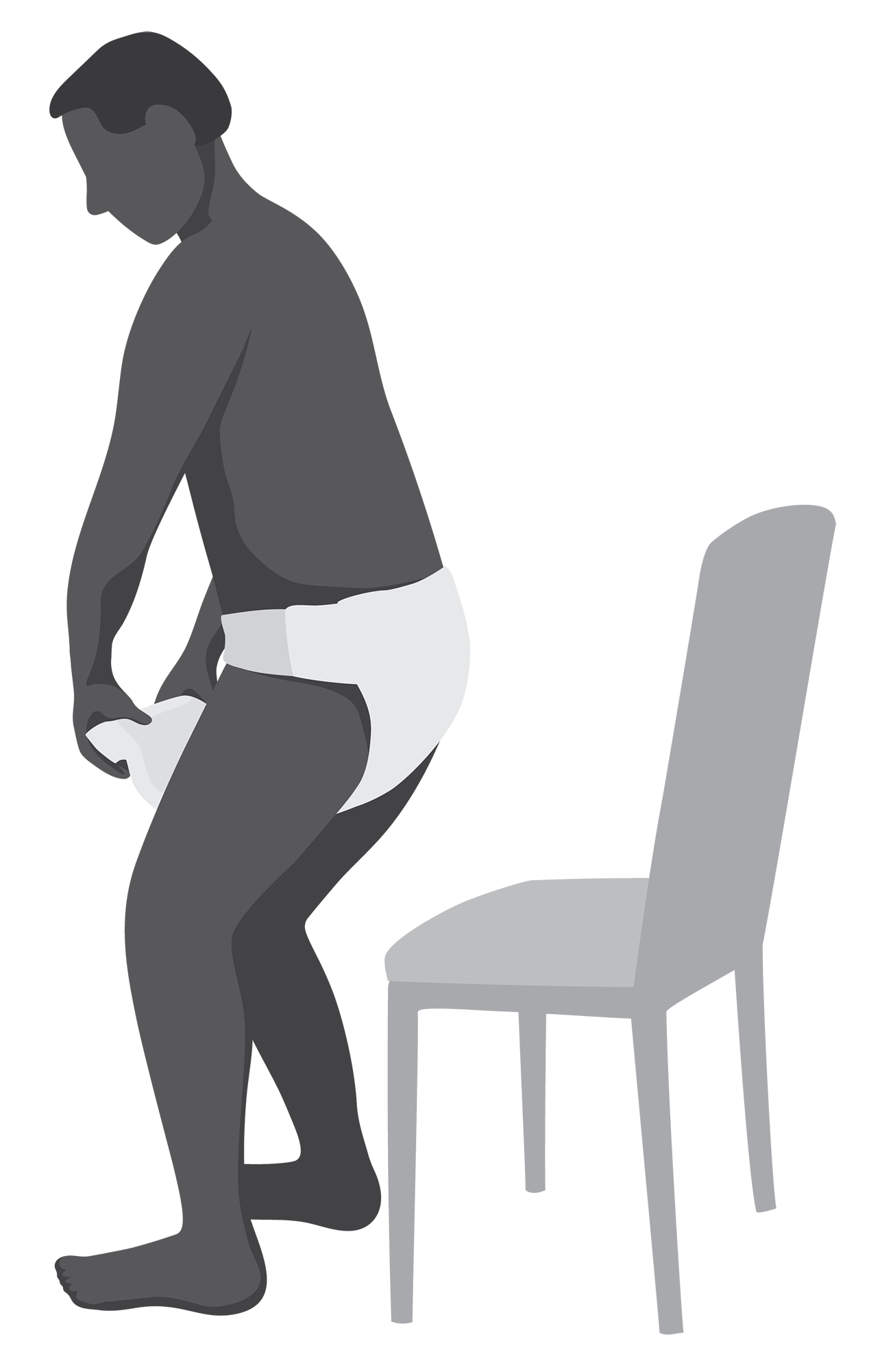 Person stands up from a chair to put on a single use pad.