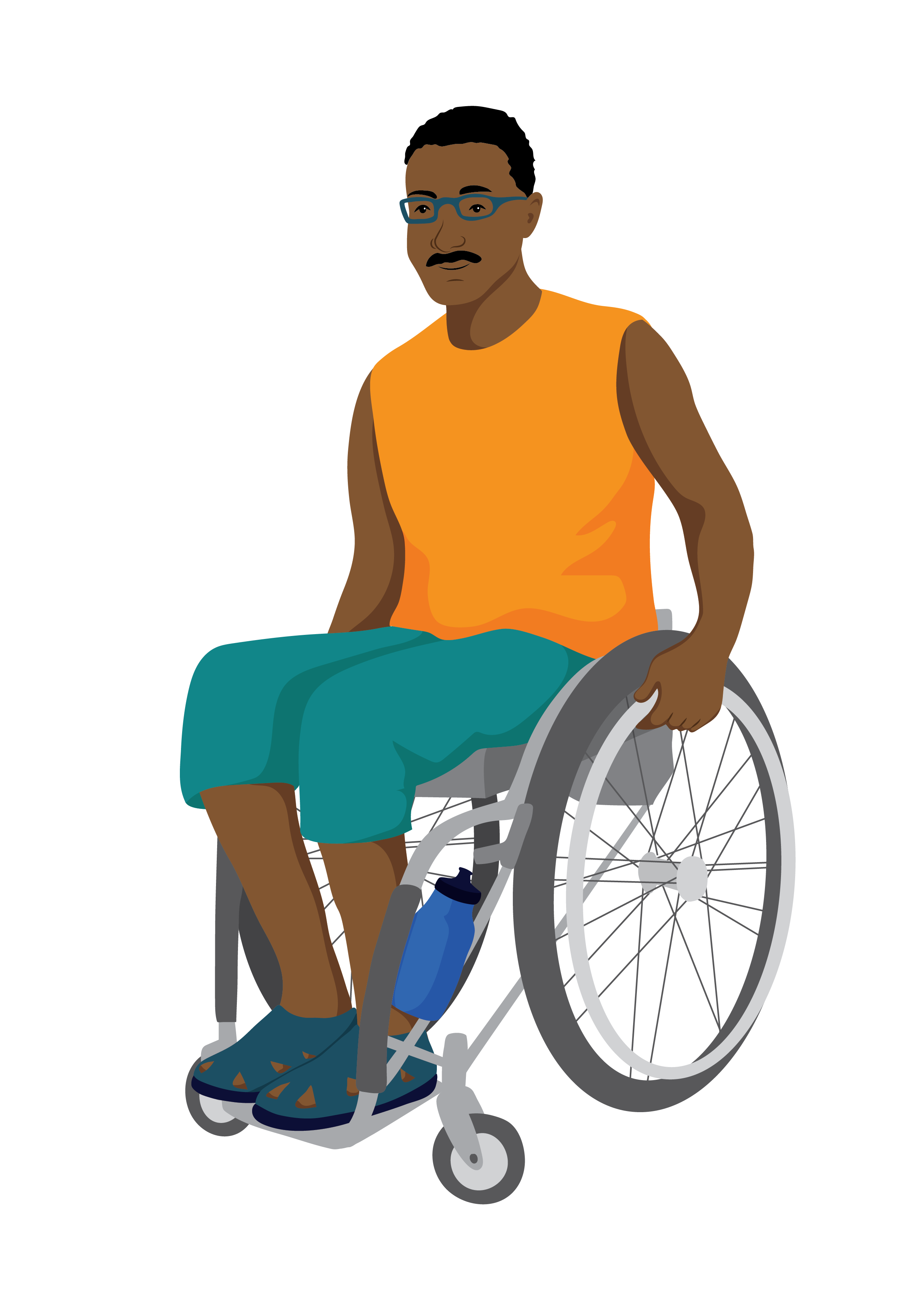 A man sitting upright in his active style wheelchair.