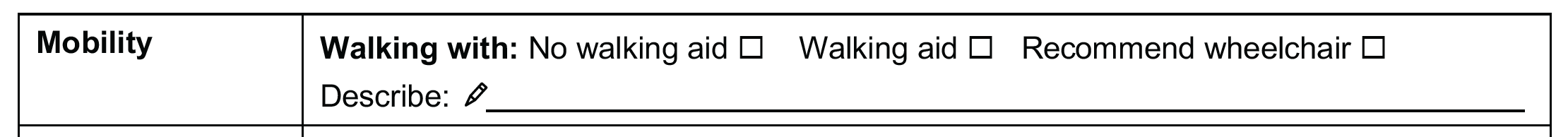 Mobility plan section of assessment form