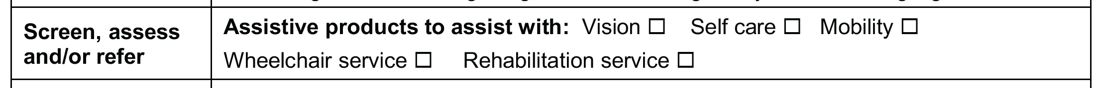 Screen, assess or refer section of assessment form