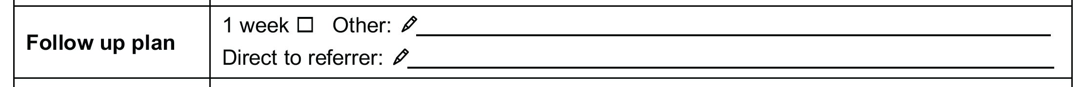 Follow up plan section of assessment form