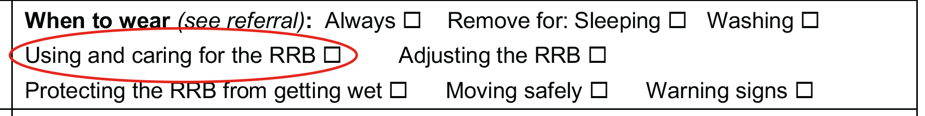 Teach part of assessment form with ‘using and caring’ circled