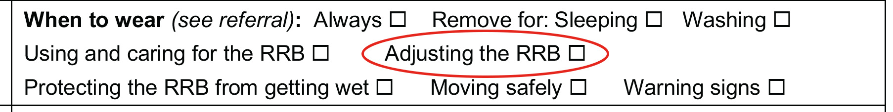 Teach part of assessment form with ‘Adjusting the RRB’ circled
