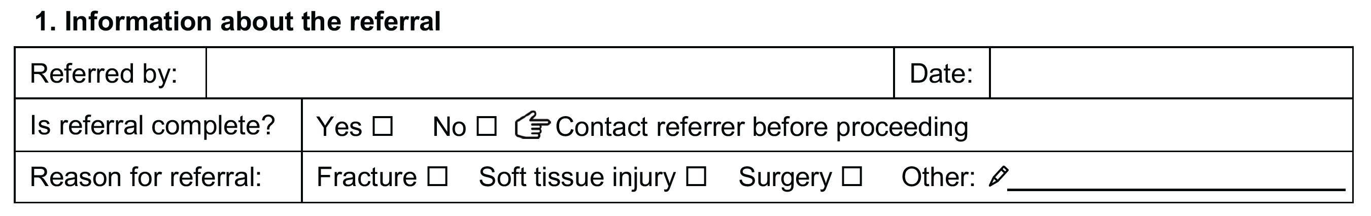 Information about the referral section of the assessment form