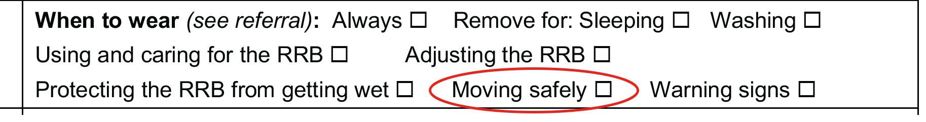 Teach part of assessment form with ‘Moving safely’ circled