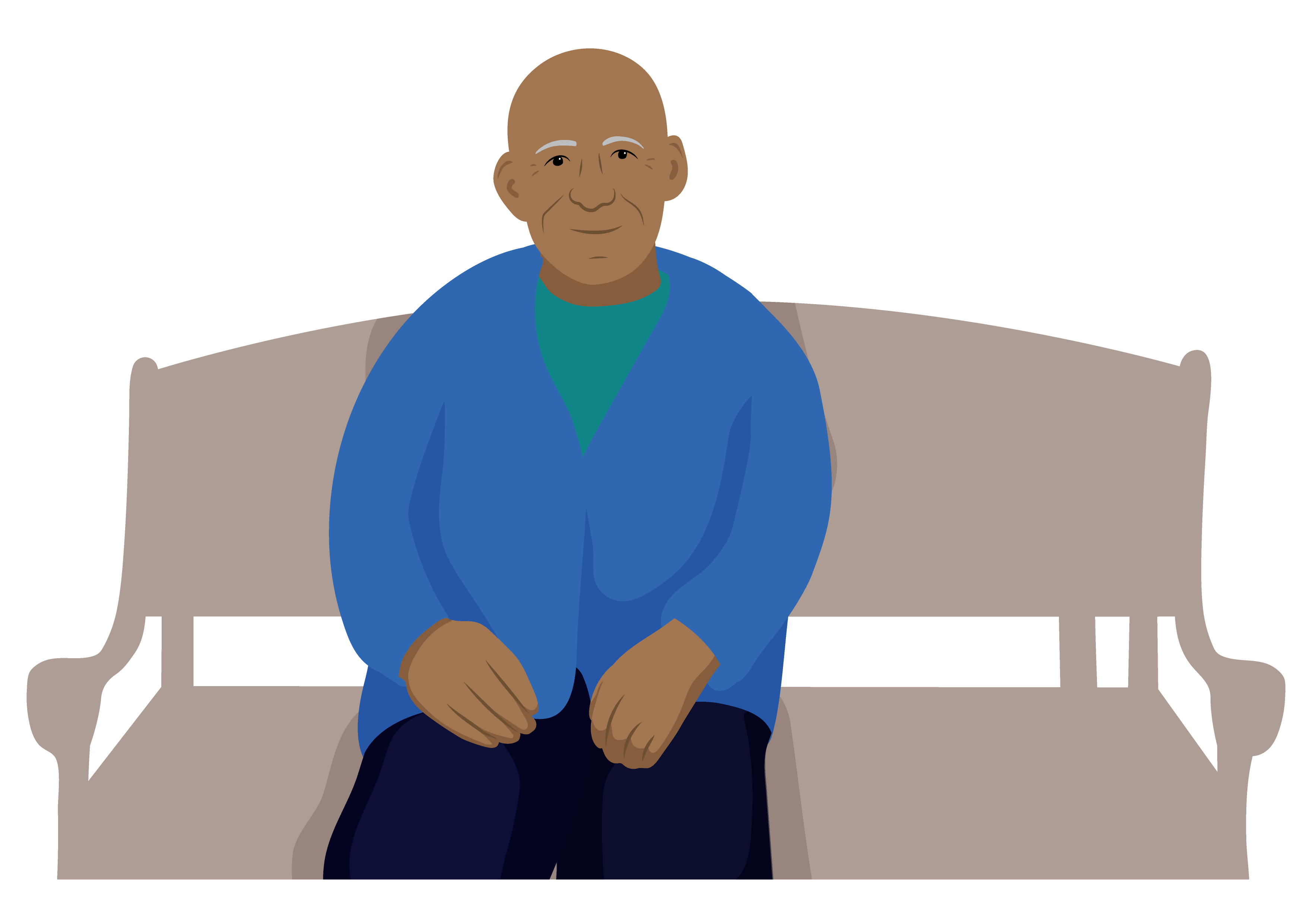 David, an older man, sits on a bench.