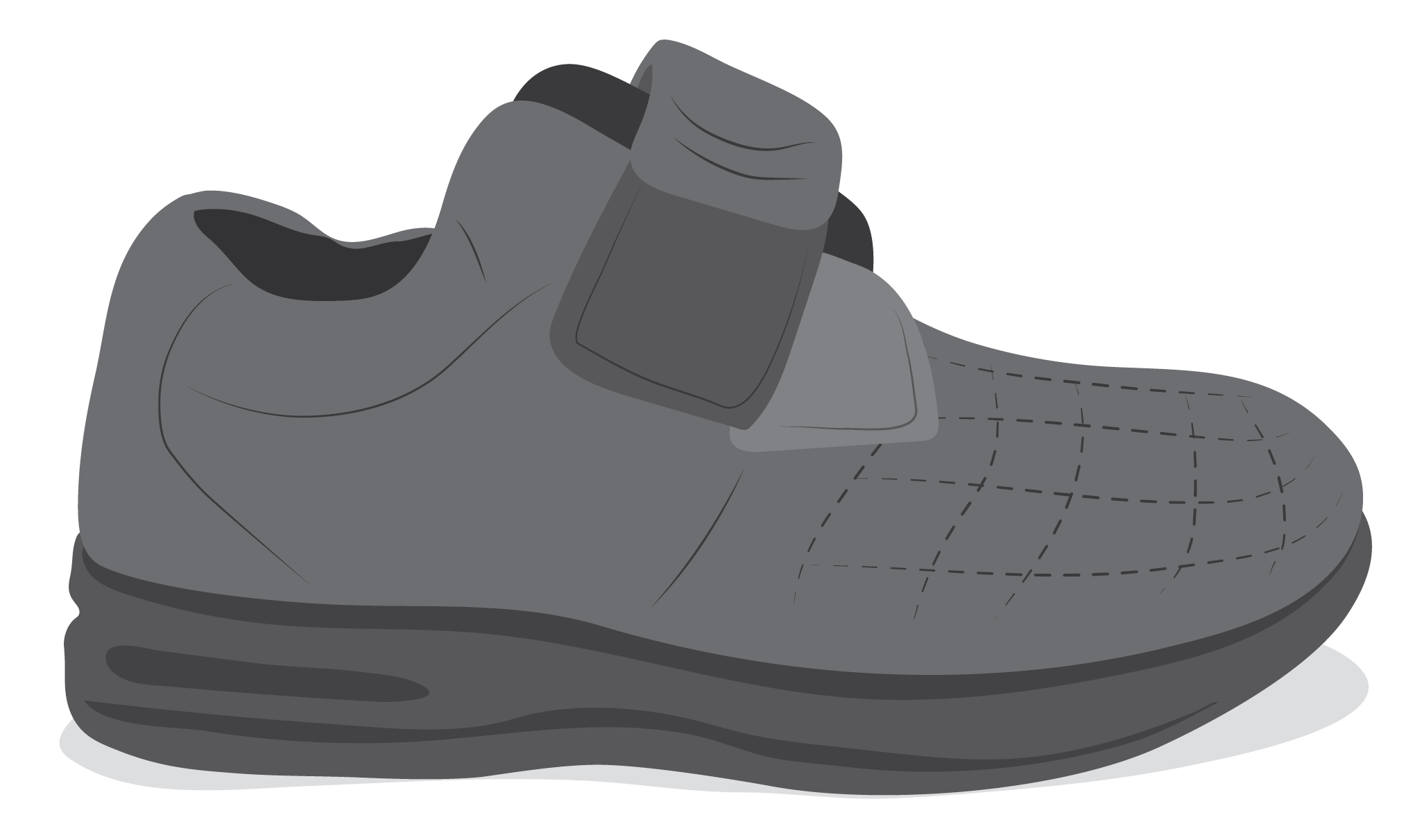 A therapeutic closed toe shoe in good condition.
