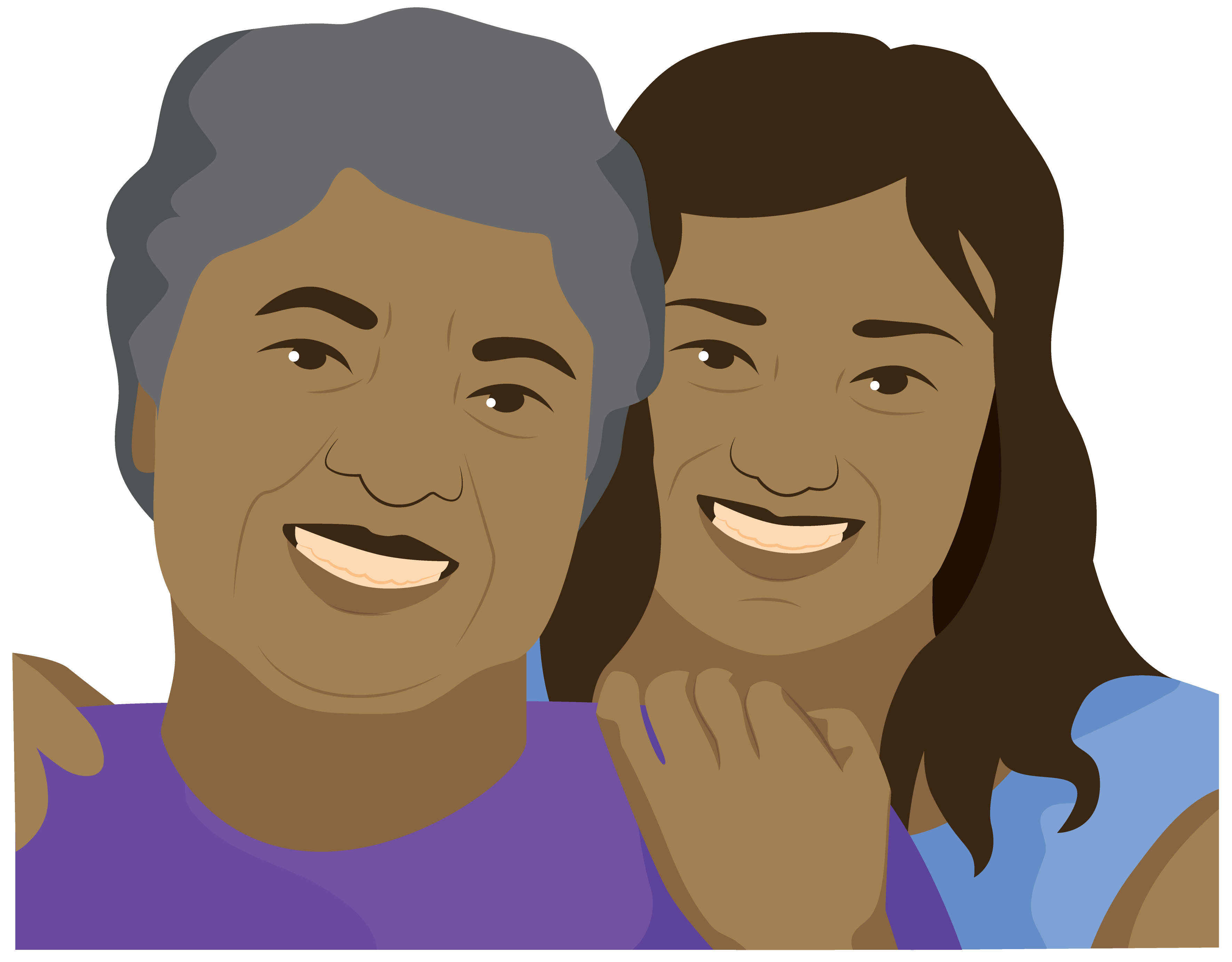 Beatrice, an older woman and her daughter smiling.