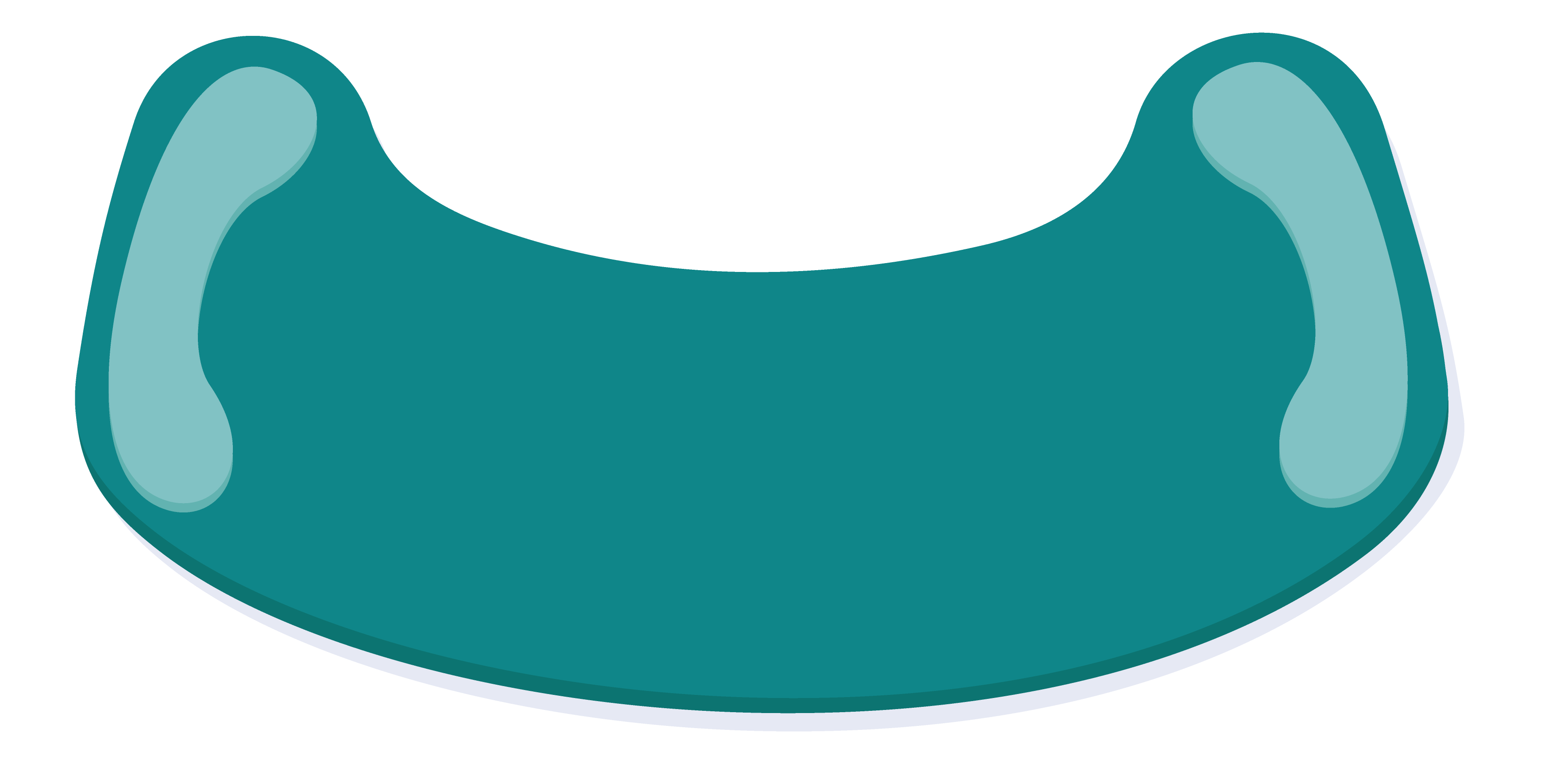 Bottom surface of a curved plastic transfer board with non-slip padding on the edges.